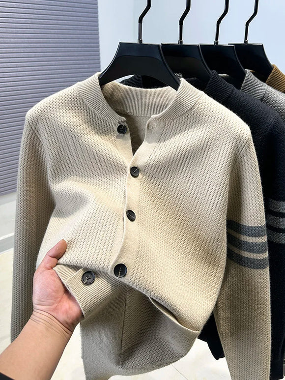 Men’s Premium Knitted Cardigan Long Sleeve Baseball Collar Casual Sweater