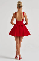 Women's Sexy Mini Dress Elegant Backless Bow Spaghetti Strap