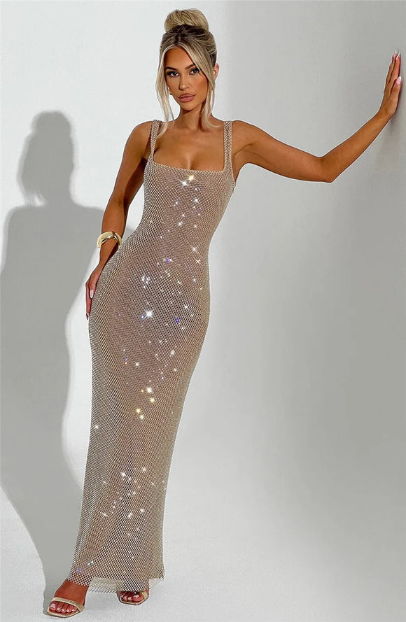 Women's Sexy Long Dress Backless Sequin Sleeveless Elegant Gown
