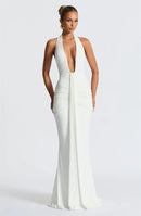 Sexy Maxi Dress Deep V-Neck Ruched Backless Elegant for Women