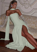 Women's Sexy Maxi Dress Elegant Strapless Backless High Slit Evening Gown