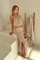 Sexy Knit Sets Backless Wrap Lace-Up Top Chic Elegant Cover-Ups For Women