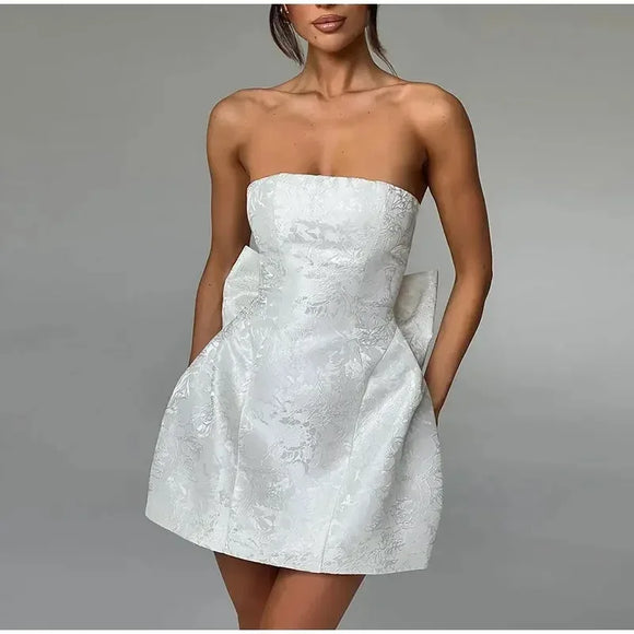 Women's Sexy Short Dress Jacquard Tube Top Bowknot Party Elegant