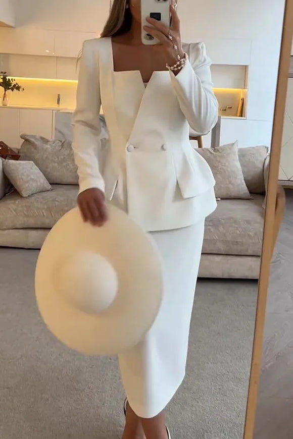 Women's Set Elegant Skirt Two Piece Slim Long Sleeve Suit