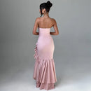 Women's Sexy Maxi Dress Elegant Ruffles Sleeveless Backless Bodycon