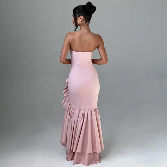 Women's Sexy Maxi Dress Elegant Ruffles Sleeveless Backless Bodycon