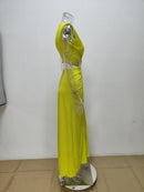 Robe sexy décolleté en V profond élégante ajourée fendue sans manches-7