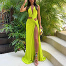 Women's Sexy Dress Deep V Neck Elegant Openwork Slit Sleeveless