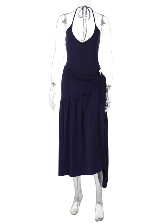 Sexy Set 2 Pieces for Women Elegant Lace Up Backless Bodysuit Slit Skirt