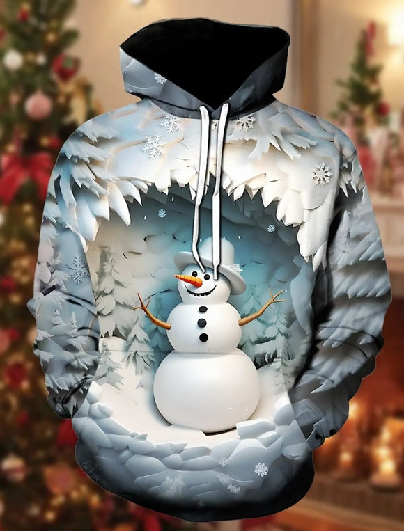 Christmas Hoodie Sweatshirt Elegant 3D Print Snowman Long Sleeve