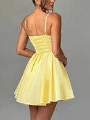 Women's Sexy Mini Dress Elegant Corset Strap Pleated Bodycon