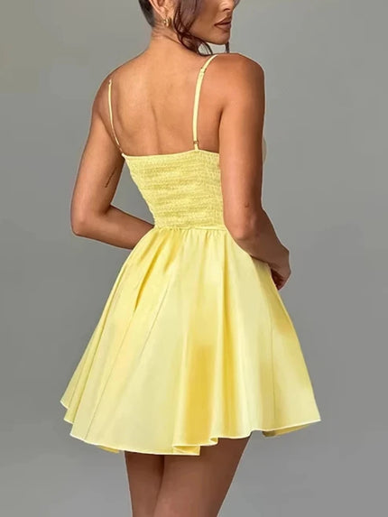 Women's Sexy Mini Dress Elegant Corset Strap Pleated Bodycon