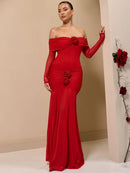 Women's Sexy Maxi Dress Off Shoulder Strapless Long Sleeve Backless