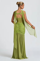 Women's Sexy Dress Elegant Long Deep V Neck Backless Ruched Gown-11