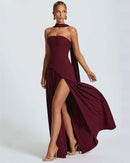Women's Sexy Maxi Dress Elegant Strapless Backless High Slit Evening Gown