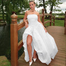 Vestido largo sexy con corsé abullonado elegante plisado y abertura-10