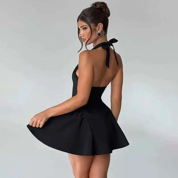 Women's Mini Dress Pleated A-Line Backless Sleeveless Sexy Elegant Gown
