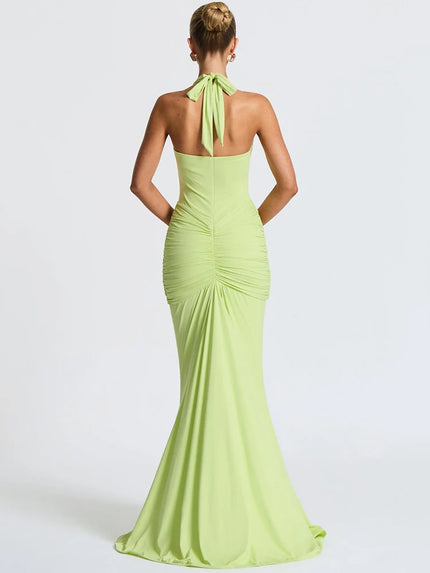 Sexy Maxi Dress Deep V-Neck Ruched Backless Elegant for Women
