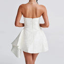 Women's Sexy Short Prom Dress Jacquard Backless Strapless Satin
