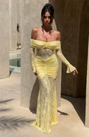 Women’s Sexy Dress Elegant Off Shoulder Lace See Through Backless-14