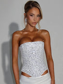 Women's Sexy Dress Sequin Set Crop Top Long Satin Skirt Elegant-21