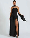 Women's Sexy Maxi Dress Elegant Strapless Backless High Slit Evening Gown