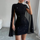 Women's Sexy Mini Dress Sparkly Sequin Bodycon Long Bell Sleeves-6