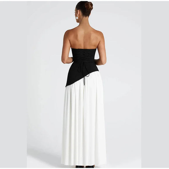 Women's Sexy Maxi Dress Elegant Strapless Backless High Slit Evening
