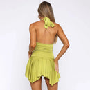 Vestido mini sexy para mujer elegante sin espalda cuello en V fruncido y plisado-10