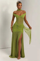 Women's Sexy Dress Elegant Long Deep V Neck Backless Ruched Gown-14