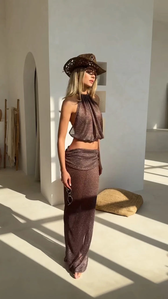 Sexy Knit Sets Backless Wrap Lace-Up Top Chic Elegant Cover-Ups For Women