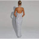 Women's Sexy Long Dress Sequin Elegant  Backless Sleeveless