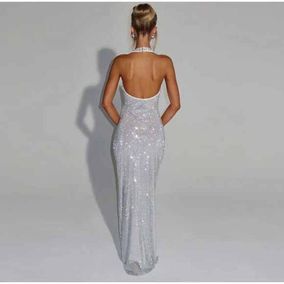 Women's Sexy Long Dress Sequin Elegant  Backless Sleeveless