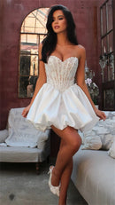 Luna Custom Made Short Mini Wedding Dress with Sweetheart Neckline & Lace Appliqué