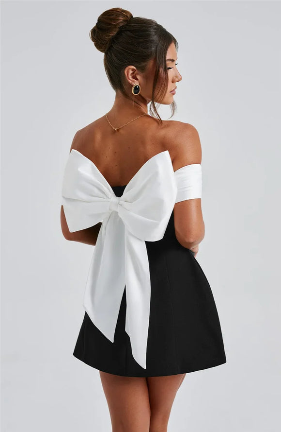Women's Sexy Mini Dress Elegant Bow Strapless Off-Shoulder A-Line