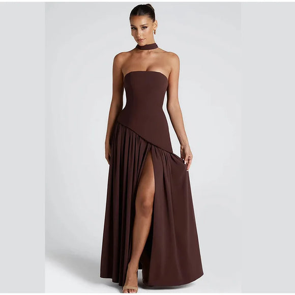 Women's Sexy Maxi Dress Corset Elegant Strapless Backless High Slit