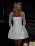 Women's Sexy Mini Dress Sequined Long Sleeve Backless Lace Up A-Line