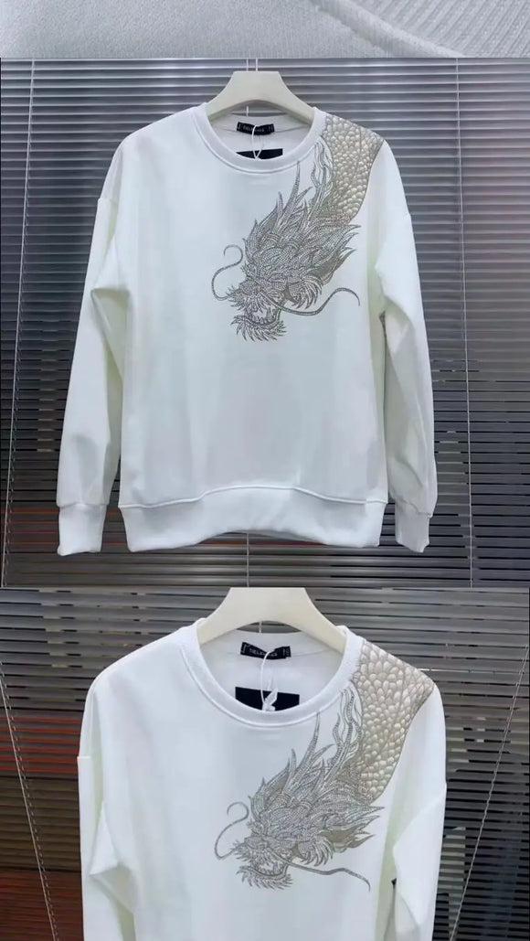 Men's Sweatshirt Pullover Elegant Dragon Print Loose Long Sleeve