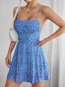 Robe sexy rouge bleu florale dos nu élégante pour l'été-10