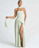 Women's Sexy Maxi Dress Elegant Strapless Backless High Slit Evening Gown
