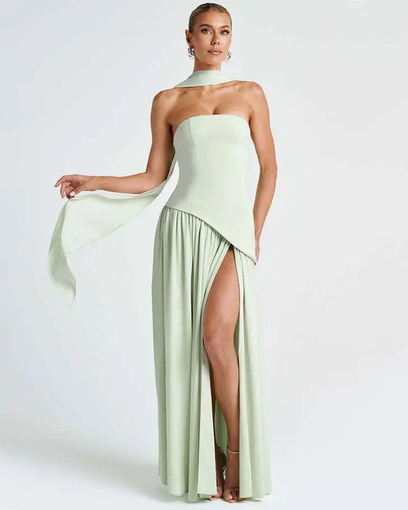 Women's Sexy Maxi Dress Elegant Strapless Backless High Slit Evening Gown