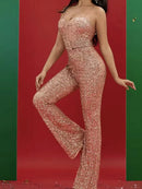 Women's Jumpsuit Sequin Sleeveless Sparkle Backless With Belt Party