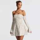 Women's Sexy Mini Dress Lace Off Shoulder Backless Elegant Strapless-10