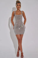 Women's Sexy Mini Dress Sequin Straps Backless Elegant Solid Color