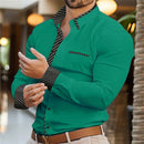 Men's Shirt Elegant Button Up Long Sleeve Patchwork Comfort Casual