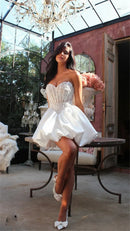 Luna Custom Made Short Mini Wedding Dress with Sweetheart Neckline & Lace Appliqué