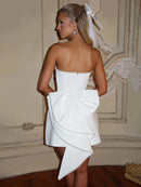 Women's Sexy Short Dress Strapless Beaded Backless Elegant Off Shoulder