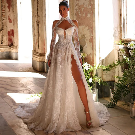 Juliette Custom Made Lace Mermaid Wedding Dress with Sexy Side Slit