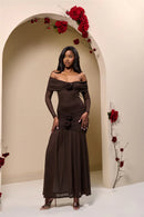 Robe longue sexy épaules dénudées sans bretelles manches longues dos nu-28