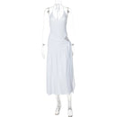 Sexy Set 2 Pieces for Women Elegant Lace Up Backless Bodysuit Slit Skirt-21